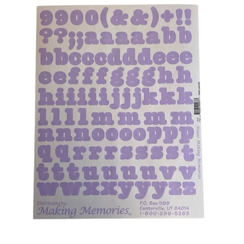 VTG Making Memories Stickers Letters Numbers Symbols 8 Sheets Pastel Lavender